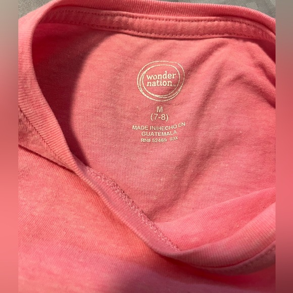 Hot Pink T. Shirt Girls 7/8 Medium Wonder Nation Bright Pink Plain Tee - Picture 2 of 6